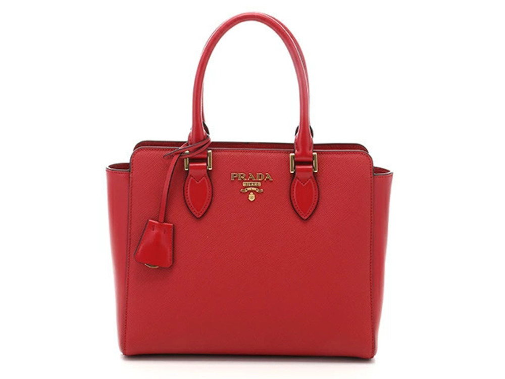 Prada Bag Shoulder Calfskin Embossed Red